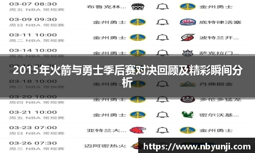 2015年火箭与勇士季后赛对决回顾及精彩瞬间分析